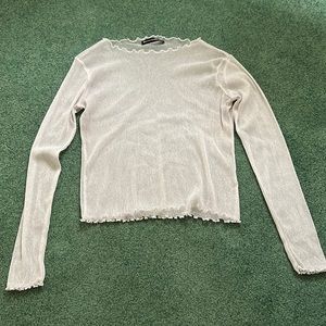 Brandy Melville white sparkly sheer long sleeve top one size